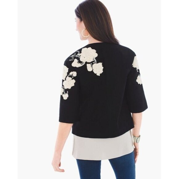 CHICO'S ARTISAN EMBROIDERED BLACK JACKET W/ BEAD SEQUIN FLOWER - 0, SMALL, 4 - Picture 4 of 8